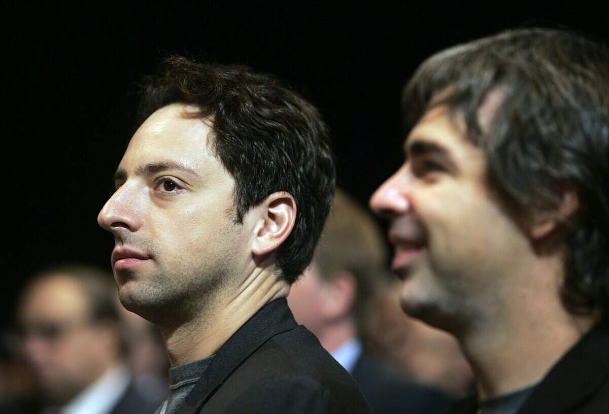 Google co-founders Sergey Brin (left) and Larry Page at a Clinton Global Initiative meeting in New York in 2006.